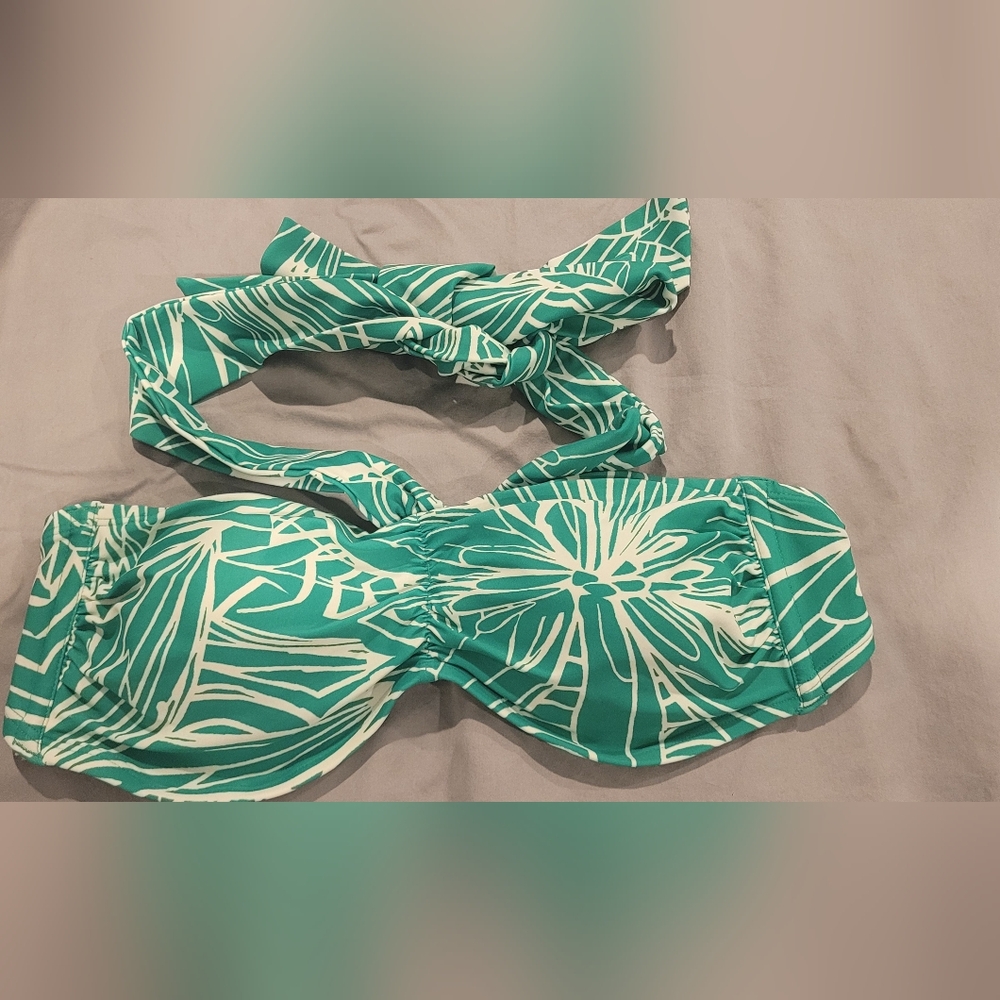 TABITHA BROWN Green and White Bikini Top